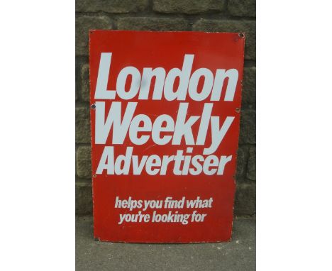 A London Weekly Advertisier rectangular enamel sign, 20 x 30".