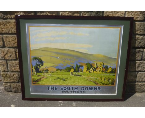 A large scale reproduction print taken from a pictorial railway poster of the South Downs (Southern), 49 1/2 x 40".