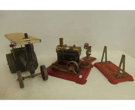 A Mamod stationary steam engine and a Mamod steam tractor.