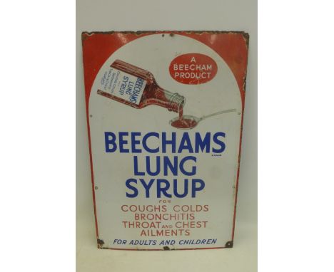 A Beechams Lung Syrup part pictorial rectangular enamel sign, 20 x 30".