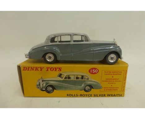 DINKY TOYS - Rolls Royce Silver Wraith, no. 150, in excellent/near mint condition, yellow box very good, one flap missing.