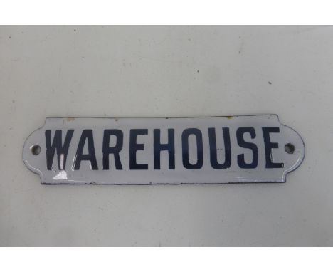 A 'Warehouse' enamel door sign, 6 x 1 1/2".