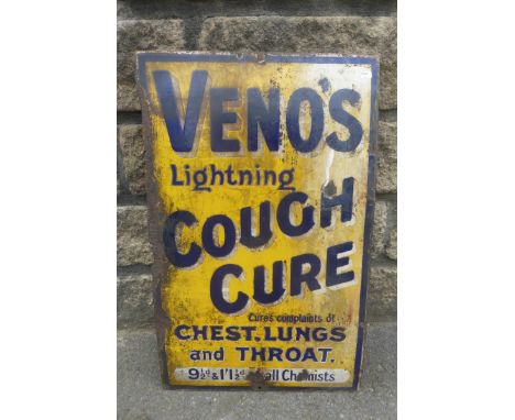 A Veno's Lightning Cough Cure rectangular enamel sign, 15 x 24".