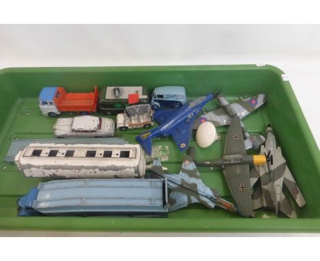 DINKY TOYS - a tray of playworn models including aeroplanes and a Morris 10cwt van etc.