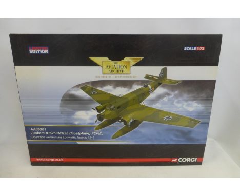 A boxed Corgi Limited Edition Aviation Archives die-cast model - the Junkers JU52/3MGSE (Float Plane) P5+JD Operation Weservb