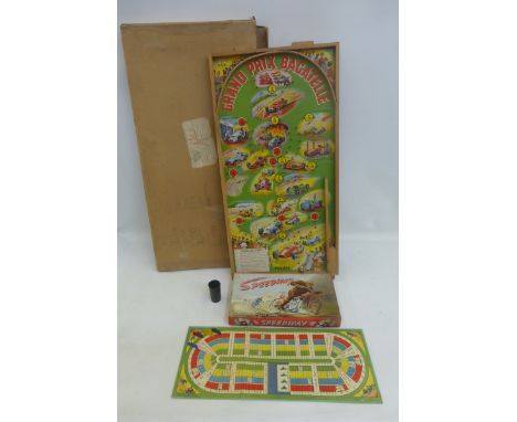 A Grand Prix Bagatelle game and a boxed 'Speedway' race game, from the Harlesden Series.