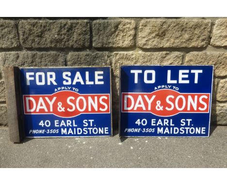 A pair of Day & Sons of Maidstone estate agency double sided enamel signs with hanging flanges, both in good condition, one w