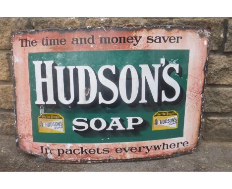 A Hudson's Soap rectangular enamel sign, 36 x 24".