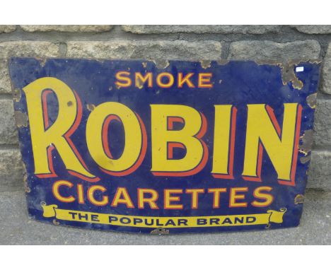 A Robin Cigarettes rectangular enamel sign, 30 x 18".