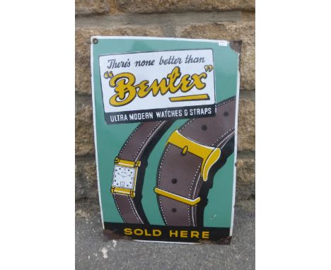 A Bentex "ultra modern watches and straps" pictorial enamel sign, 12 x 18".