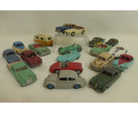 DINKY TOYS - a good collection of good and playworn model cars including Jaguar D type, Jaguar XK120 etc.