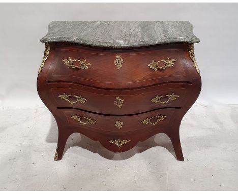 20th century Dutch-style bombe-fronted commode, the serpentine grey marble top above three drawers, with gilt-style handles, 