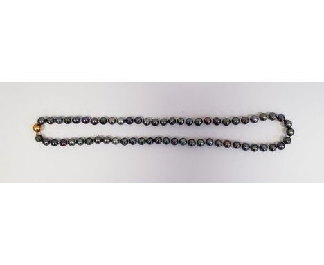 Black cultured pearl necklace with 15ct gold ball clasp