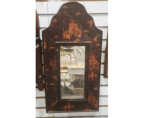 Rectangular mirror in chinoiserie-type frame and a framed print of street scene with scaffolding (2) Condition ReportImages a