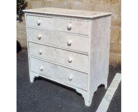 White painted chest of two short over three long drawers, on bracket feet, 108cm x 108cm 
