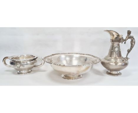 19th century French silver toilet suite by Auguste Louis Fizaine (1858-1879), comprising ewer, basin and chamber pot, the ewe