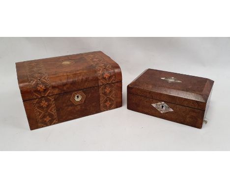 A walnut and parquetry inlaid work box and one further walnut and mother of pearl inlaid box (2) Condition ReportAdditional p