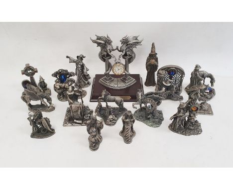Quantity of pewter-effect models of wizards and magical scenes, including a Tudor Mint Myth and Magic limited edition model, 