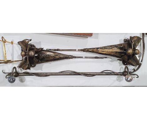 Pair of modern metal wall lights, each of folded design with pricket candlestick fitting and a matching wall bracket (3)