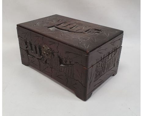 20th Chinese miniature trunk heavily carved and camphorwood lined, 35cm x 18cm&nbsp;
