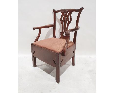 19th century mahogany commode chair with carved and pierced backsplat