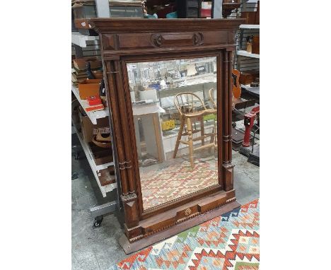 Rectangular overmantel mirror in moulded and turned frame, 128cm x 90cm