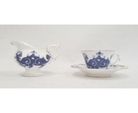 Royal Worcester cup and saucer decorated with blue dragons on a white ground, with gilt rim, date code for 1918 and a jug ens
