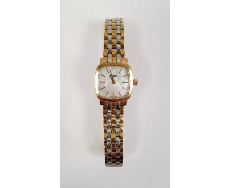 Lady's rolled gold and stainless steel Rotary wristwatch, the&nbsp;mother-of-pearl rounded square dial with baton numerals, s
