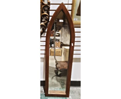 Pointed arch shaped pine framed mirror, 102cm tall