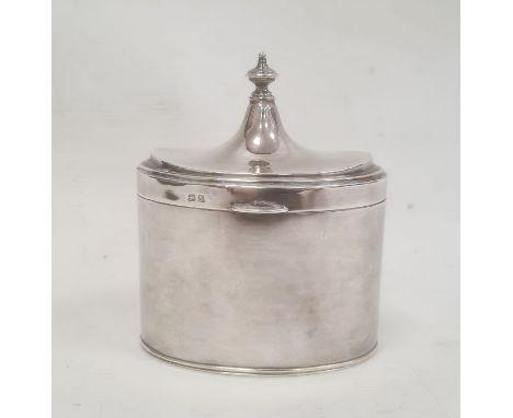 A George V silver tea canister, oval with pointed finial, Birmingham 1934, makers Mappin and Webb, 3.5ozt approx. 10.5cm high