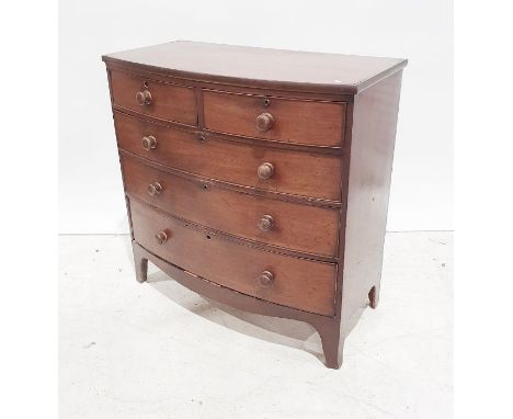 19th century mahogany bow-front chest of two short over three long drawers on bracket feet, 103cm x 104cm