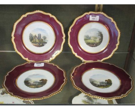Four Worcester Flight Barr &amp; Barr plates, circa 1815, each painted with named views The Straits of Menai from Anglesea (2