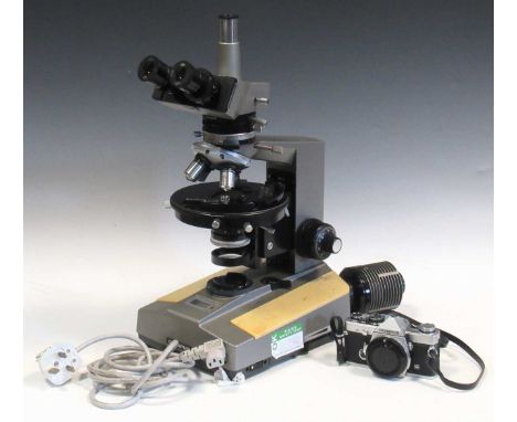 Olympus Polarize light trinocular microscope c.1978, with phase contrast with parts, reflectants optics, eyepieces and object
