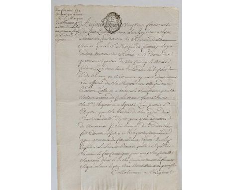 A French manuscript document dated 1642 signed by Deruelle, Controller of the Chancellerie de Paris, seeking from the king an