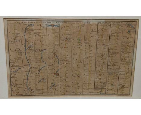 J. GibsonThe Road from London to York; A Map of the Road from London to Berwick commencing at York, coloured engravings, 1766