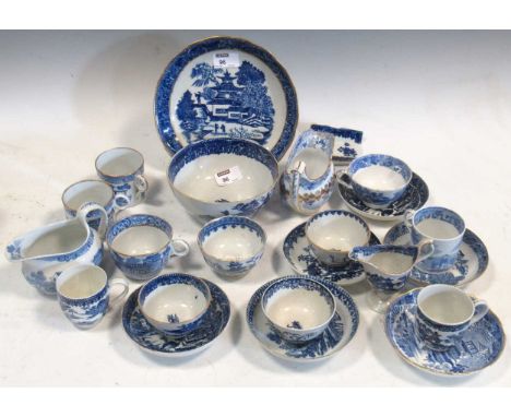 Items of Newhall blue and white 'Broseley' pattern porcelain, to include a cream jug, three tea cups and saucers, a coffee ca