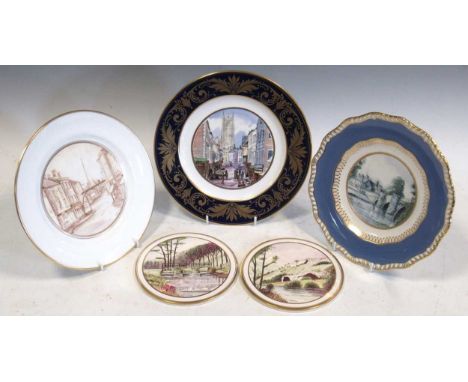 John Mclaughlin for The Country Work Studio, Derby, three plates painted with views of Derbyshire, to include 'Netherbridge B