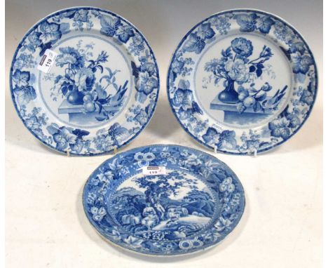 Two blue and white plates by J &amp; R Clews, circa 1818 - 34; a Staffordshire blue and white plate circa 1820