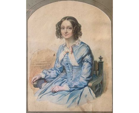 19th century British School Portrait of Mrs M L Farrersigned and dated 'Hartmann 1850' (centre left)watercolour on paper, arc
