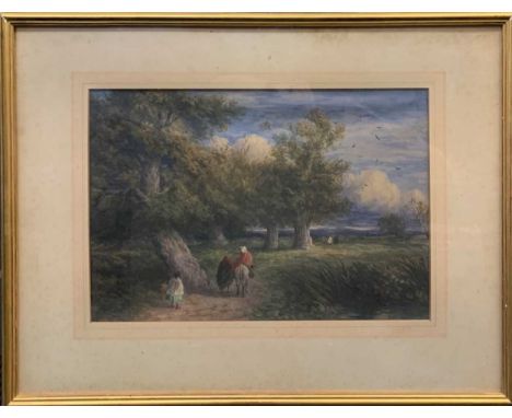 Manner of David Cox, OWS (1783-1859) Travellers on a blustery woodland track inscribed 'D. Cox 1836'oil on canvas33 x 48cmThe