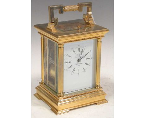 A French repeating carriage clock by L'Epee, later 20th century, the typical gilt case with platform lever escapement and gon