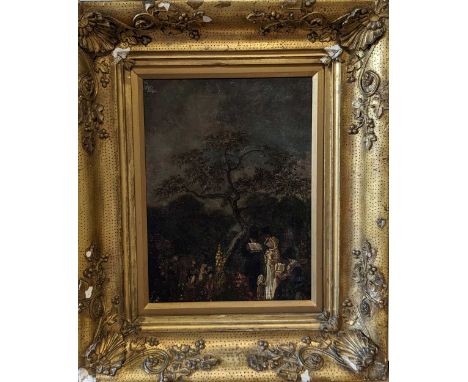 English School, early 19th century, Garden with ladies in poke bonnets and childrenoil on board20 x 15cm;together with a smal