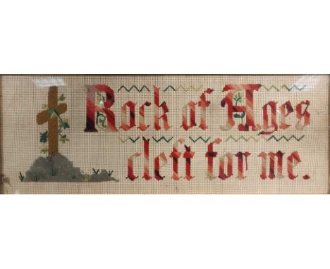 Three Religious text needlework pictures, Sarah Moore's 1820 needlework sampler, an early 20th century needlework map sampler
