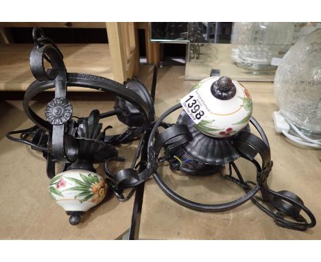 Pair of cast metal ceiling light fittings with ceramic balls. Not available for in-house P&amp;P, contact Paul O'Hea at Mailb