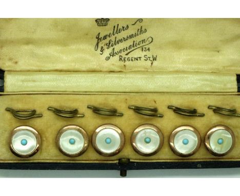 Boxed set of six gold plated collar studs with mother of pearl inserts. P&amp;P Group 1 (£14+VAT for the first lot and £1+VAT