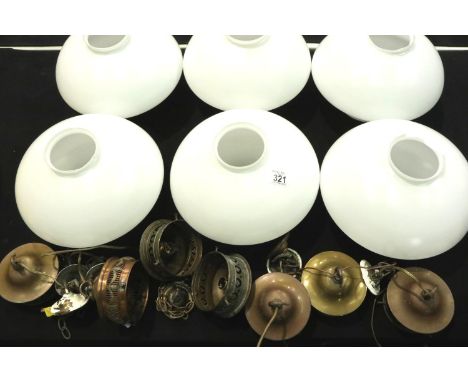 Copper and brass light fittings with glass shades (some damage to shade tops but not visible when attached). Not available fo