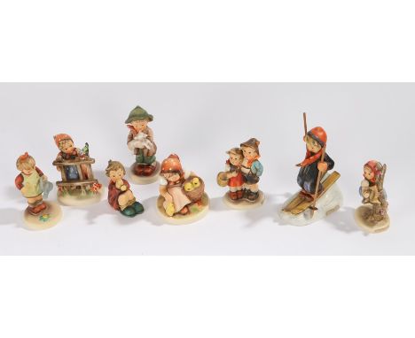 Collection of eight Goebel Hummel figures, to include Skier, Chick Girl, Little Gardener, and others (8) 