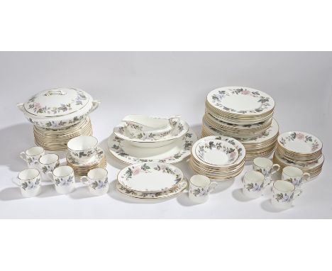 Extensive Royal Worcester June Garland pattern dinner and coffee service, to include ten dinner plates, serving plate, tureen