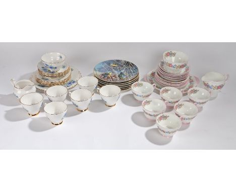 Shelley part tea service, decorated with pink rims and sprays of flowers, together with a Colclough part tea service, with gi