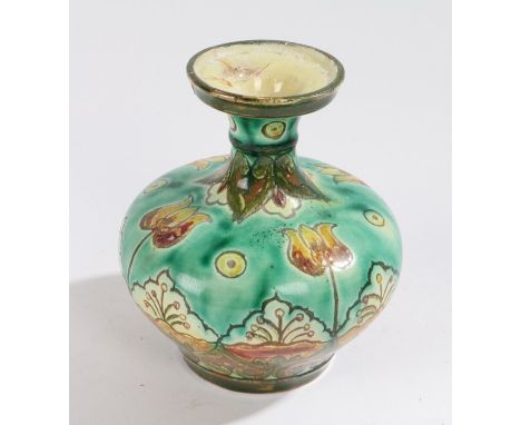 Della Robbia, vase with Arts and Crafts stylised foliate design, in green and yellow glaze, incised makers mark to base (AF),